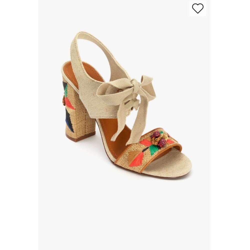 Tory Burch Geraldine Raffia & Linen Lace-Up Sandals Size 9